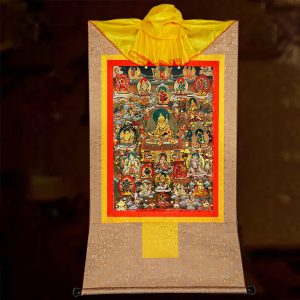 Gilded Tibetan Guru Rinpoche Wealth Deity Thangka – Padmasambhava Buddhist Wall Art